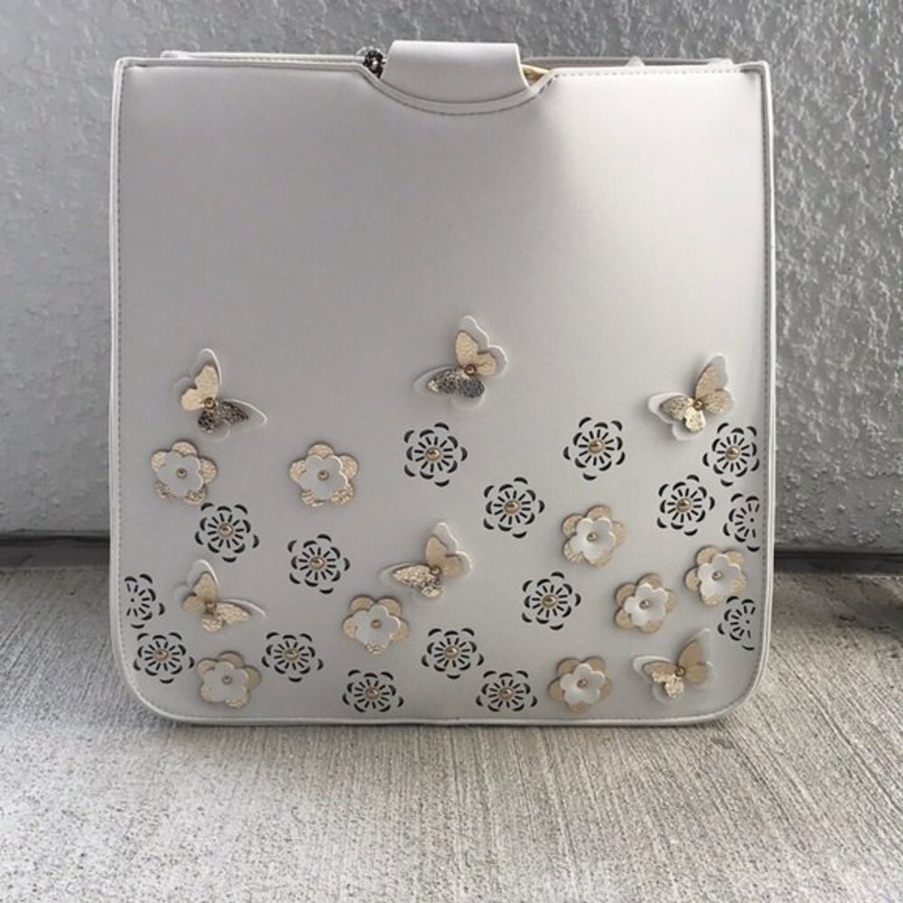 Imoshion Large Butterfly Flower Vegan Tote Bag Handbag White / Gold